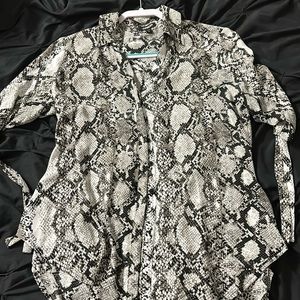 Express snake print button-down shirt with mid sleeve